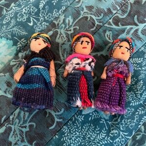 Vintage Handmade Guatemalan Worry Dolls with Button Clips